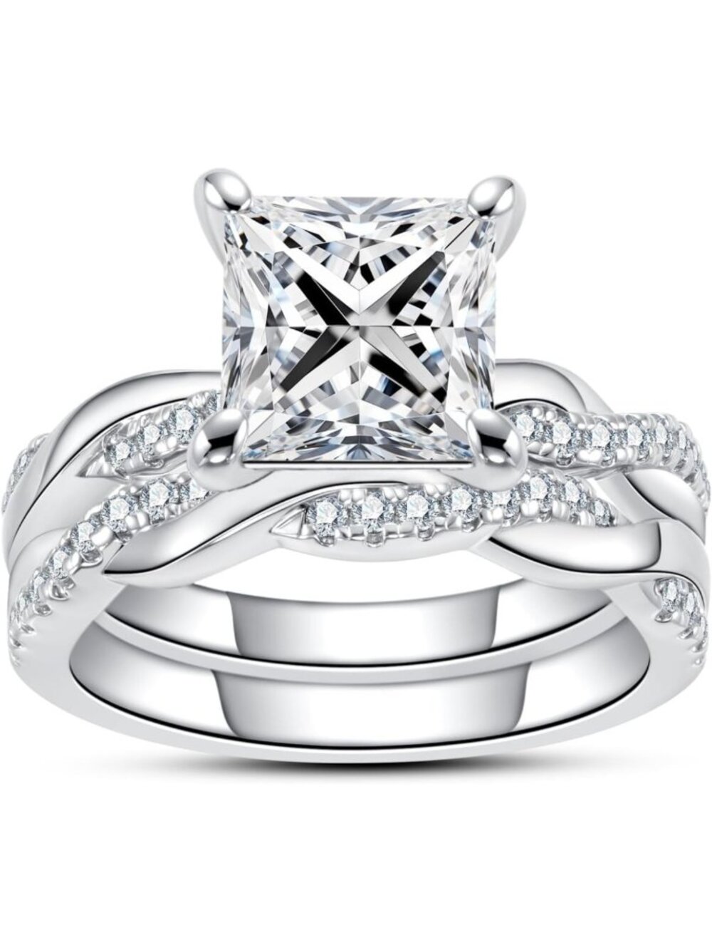 Stunning Cubic Zirconia Bridal Set - Princess, Cushion & Asscher Cut Engagement